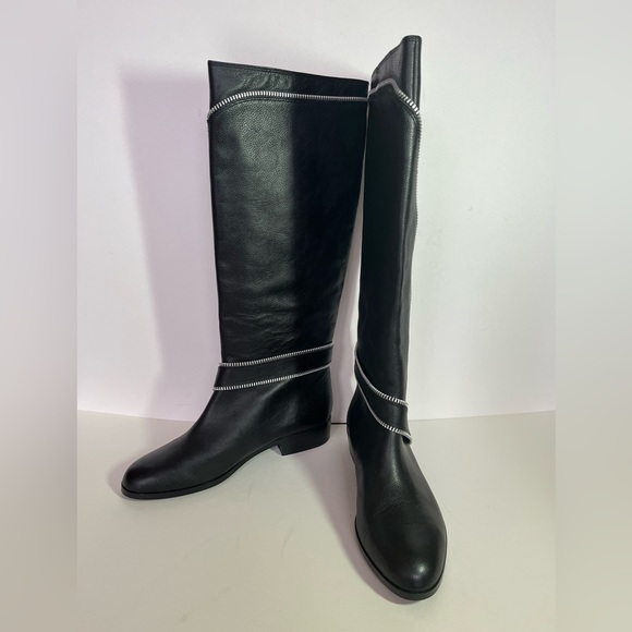 Michael Kors Women’s Silver Studded Black Leather Knee High Boots - Picture 1 of 8